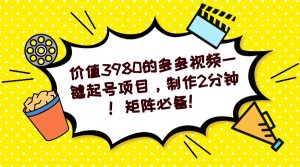多多视频一键起号项目，制作2分钟！矩阵必备！-资源宝库