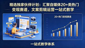 精选独家伙伴计划:汇聚自媒体20+类热门变现赛道,文案剪辑运营一站式教学-资源宝库