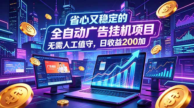 全自动广告挂机项目，全程无需人工值守。稳定创收每日收益200+-资源宝库