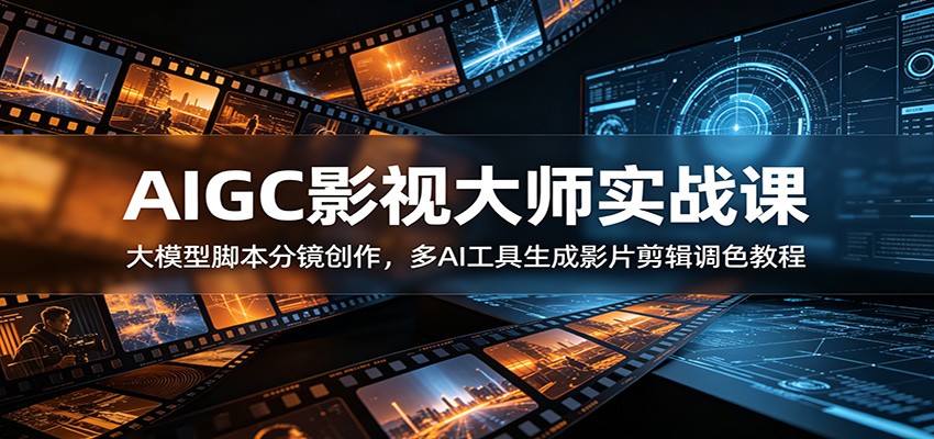AIGC影视大师实战课：大模型脚本分镜创作，多AI工具生成影片剪辑调色教程-资源宝库