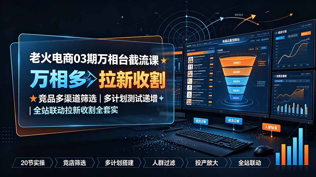 老火电商03期万相台截流课:竞品多渠道筛选|多计划测试递增|全站联动拉新收割全套实操教学-资源宝库
