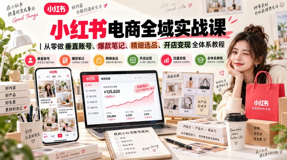 小红书电商全域实战课｜从零做垂直账号、爆款笔记、精细选品、开店变现全体系教程-资源宝库
