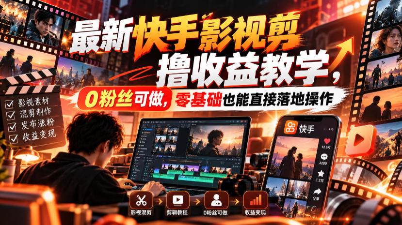 最新快手影视混剪撸收益教学，0粉丝可做，零基础也能直接落地操作-资源宝库