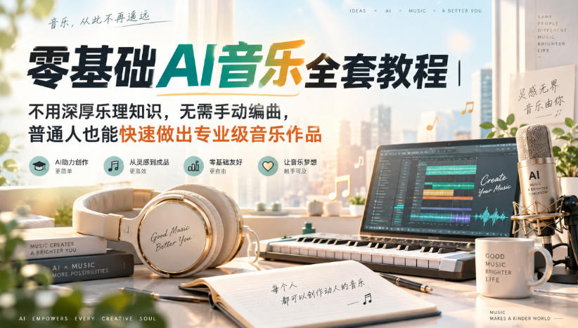 零基础AI音乐全套教程｜不用深厚乐理知识，无需手动编曲，普通人也能快速做出专业级音乐作品-资源宝库