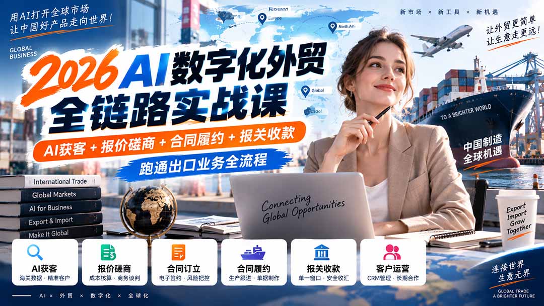 2026AI数字化外贸全链路实战课：AI获客+报价磋商+合同履约+报关收款，跑通出口业务全流程-资源宝库
