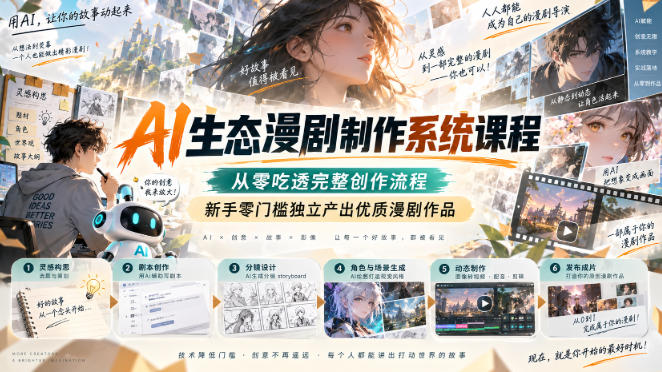 AI生态漫剧制作系统课程，从零吃透完整创作流程，新手零门槛独立产出优质漫剧作品-资源宝库