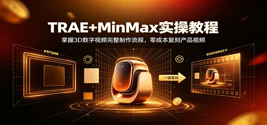 TRAE+MinMax实操教程：3D数字视频完整制作流程，零成本复刻产品视频-资源宝库