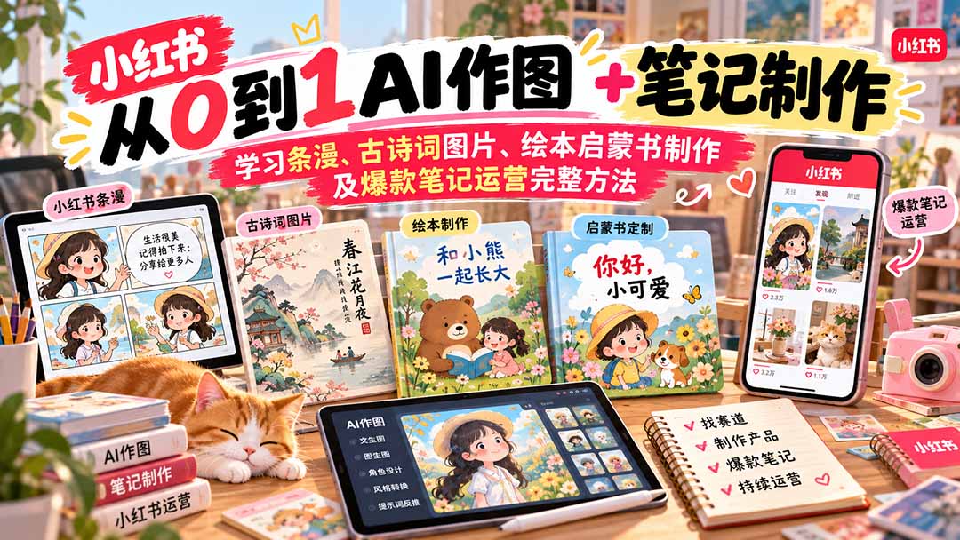 2026小红书AI内容创作从0到1：学习条漫、古诗词图片、绘本启蒙书制作及爆款笔记运营完整方法-资源宝库