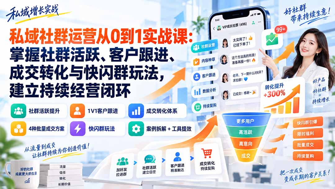 私域社群运营从0到1实战课:掌握社群活跃、客户跟进、成交转化与快闪群玩法,建立持续经营闭环-资源宝库