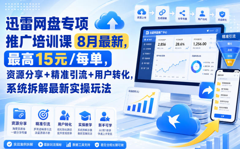 迅雷网盘专项推广培训课9月最新，最高15米/每单，资源分享+精准引流+用户转化，系统拆解最新实操玩法(更新0909)-资源宝库
