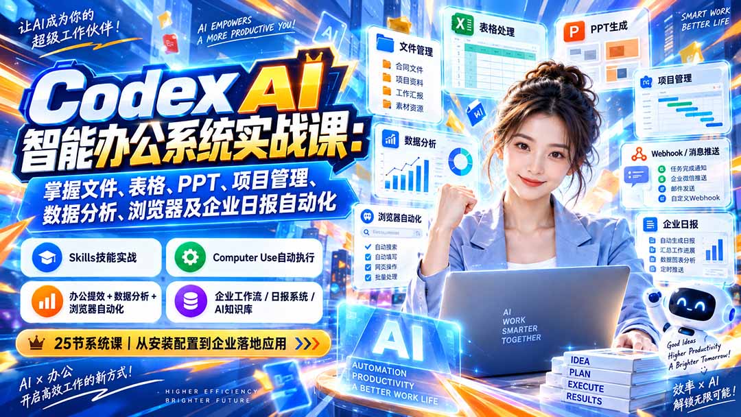 Codex AI智能办公系统实战课：掌握文件、表格、PPT、项目管理、数据分析、浏览器及企业日报自动化-资源宝库