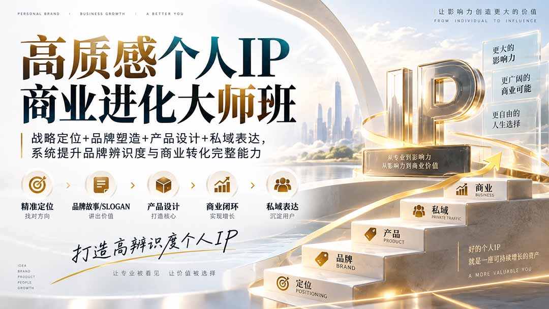 高质感个人IP商业进化大师班：战略定位+品牌塑造+产品设计+私域表达，系统提升品牌辨识度与商业转化完整能力-资源宝库
