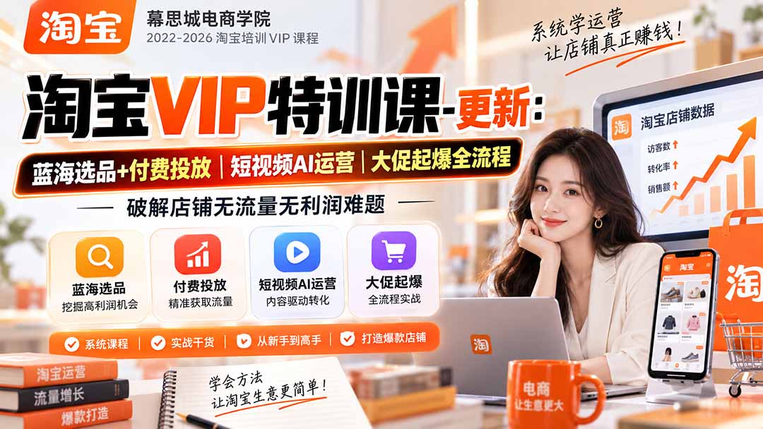 淘宝VIP特训课-更新0917:蓝海选品+付费投放|短视频AI运营|大促起爆全流程,破解店铺无流量无利润难题-资源宝库
