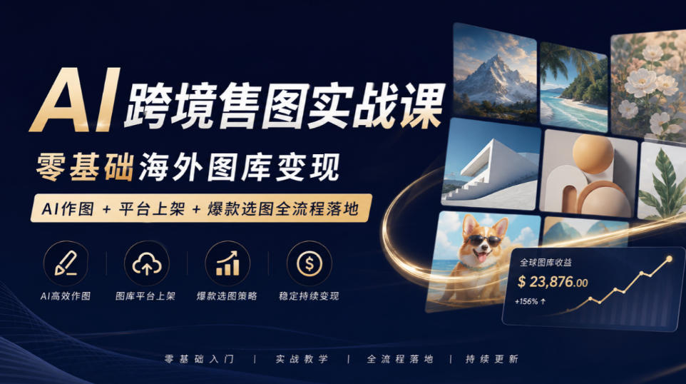 AI跨境售图实战课，零基础海外图库变现，AI作图+平台上架+爆款选图全流程落地-资源宝库