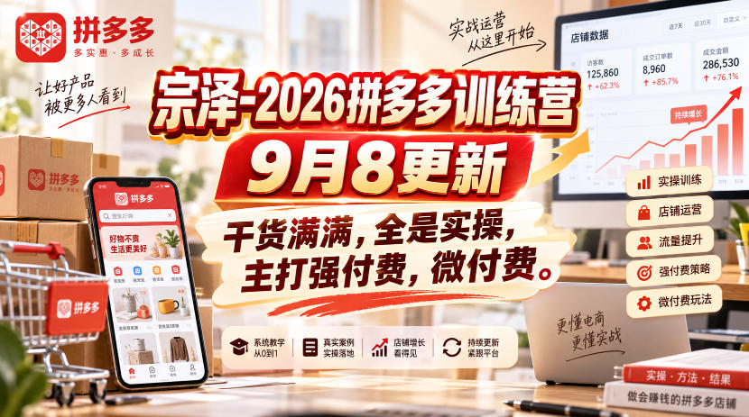 宗泽-2026拼多多训练营9月8更新，干货满满，全是实操，主打强付费，微付费-资源宝库
