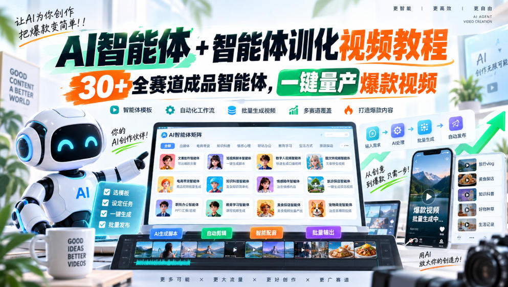 【无水印】AI智能体+智能体训化视频教程，30+全赛道成品智能体，一键量产爆款视频【更新】-资源宝库