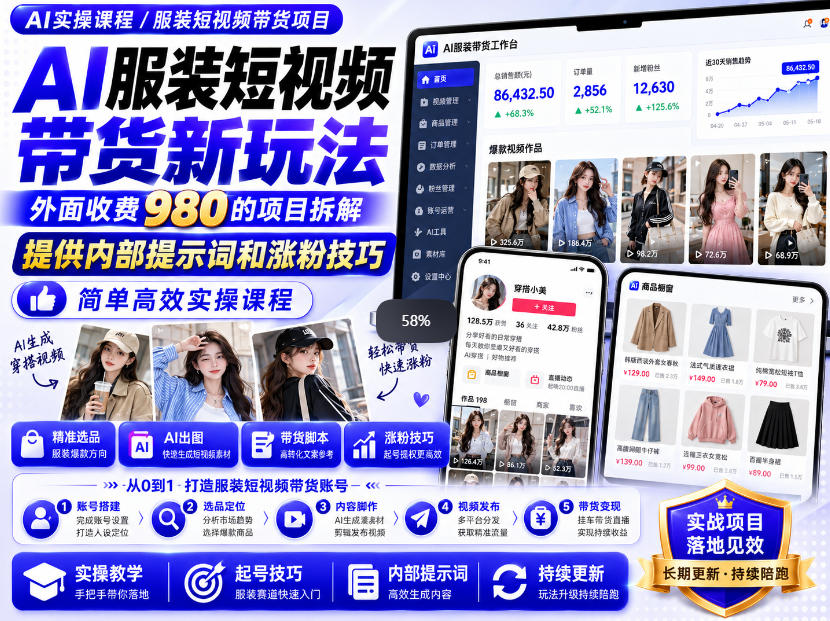 外面收费980AI快手带货系统课程，内部课程首次外放，操作简单高效，一分钟一条爆款视频-资源宝库