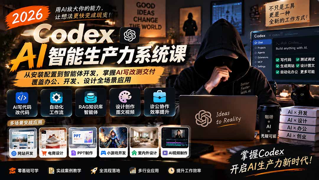 2026 Codex AI智能生产力系统课-更新｜从安装配置到智能体开发，掌握AI写改测交付，覆盖办公、开发、设计全场景应用-资源宝库