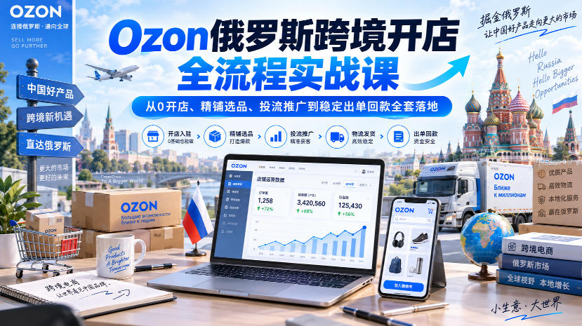 Ozon俄罗斯跨境开店全流程实战课|从0开店、精铺选品、投流推广到稳定出单回款全套落地-资源宝库