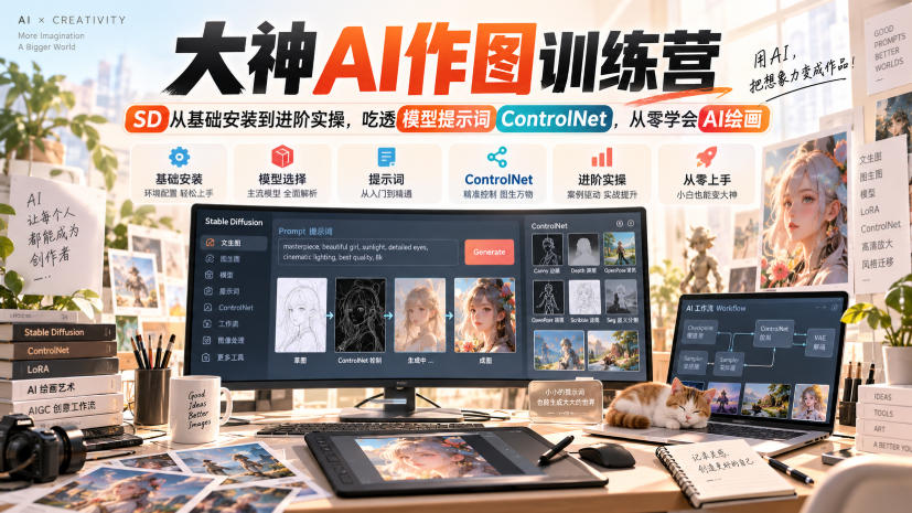 大神AI作图训练营，SD从基础安装到进阶实操，吃透模型提示词ControlNet，从零学会AI绘画-资源宝库