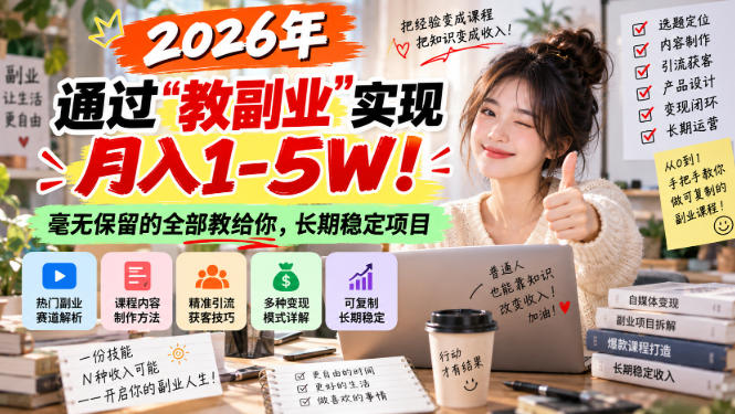 2026年通过“教副业”实现月入1-5W！毫无保留的全部教给你，长期稳定项目【揭秘】-资源宝库