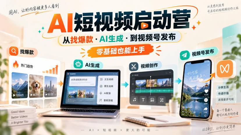 AI短视频启动营，从找爆款·AI生成·到视频号发布，零基础也能上手-资源宝库