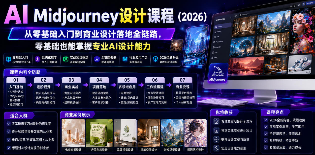 AI Midjourney设计课程(2026),从零基础入门到商业设计落地全链路,零基础也能掌握专业AI设计能力(更新0913)-资源宝库