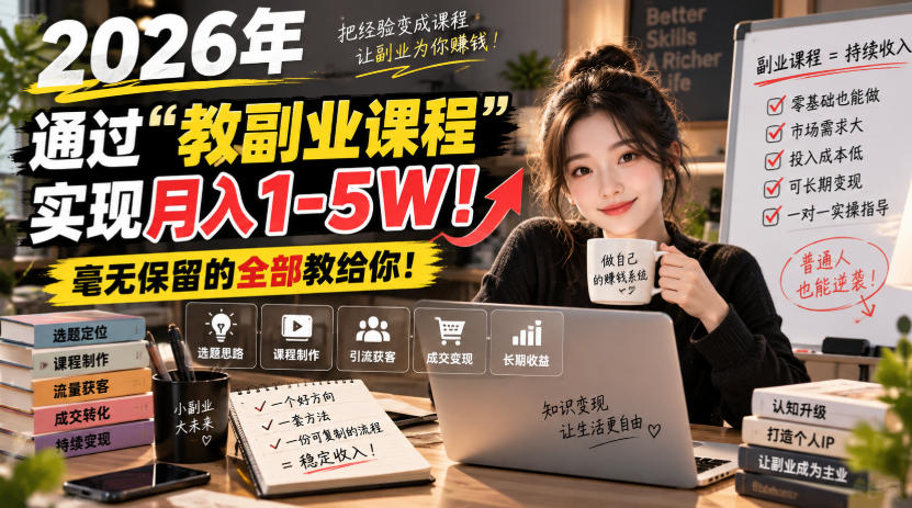2026年通过“教副业课程”实现月入1-5W！毫无保留的全部教给你！【揭秘】-资源宝库