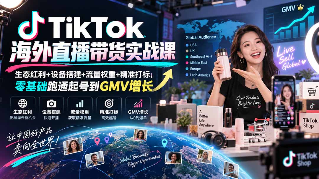 TikTok海外直播带货实战课｜生态红利+设备搭建+流量权重+精准打标，零基础跑通起号到GMV增长-资源宝库