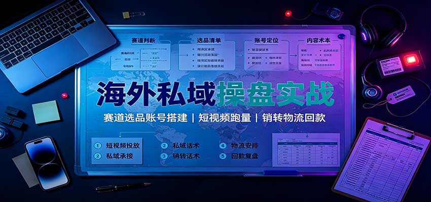 海外私域操盘实战：赛道选品账号搭建，短视频跑量，销转物流回款-资源宝库