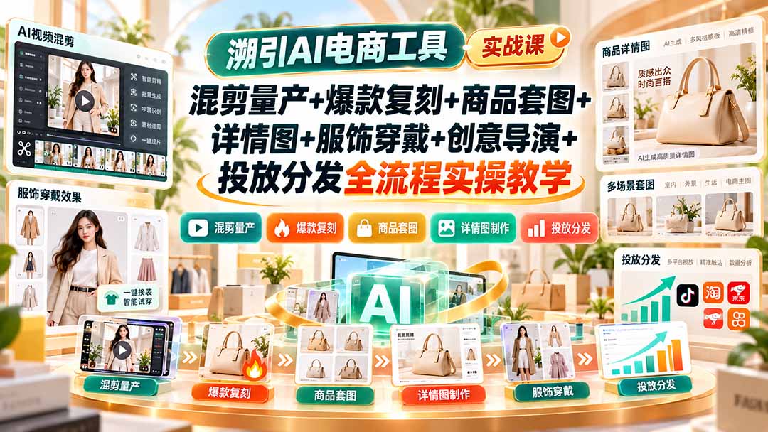 溯引AI电商工具实战课：混剪量产+爆款复刻+商品套图+详情图+服饰穿戴+创意导演+投放分发全流程实操教学-资源宝库