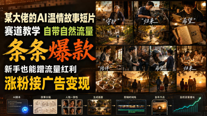 某大佬的AI温情故事短片赛道教学，自带自然流量，条条爆款，新手也能蹭流量红利，涨粉接广告变现(更新)-资源宝库
