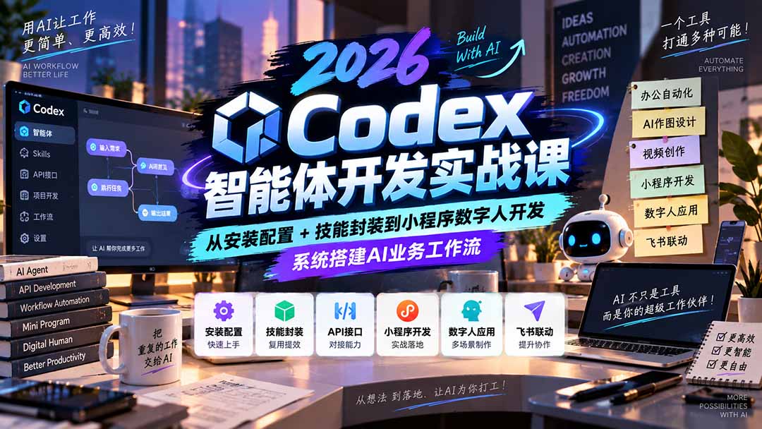 2026Codex智能体开发实战课：从安装配置+技能封装到小程序数字人开发，系统搭建AI业务工作流-资源宝库