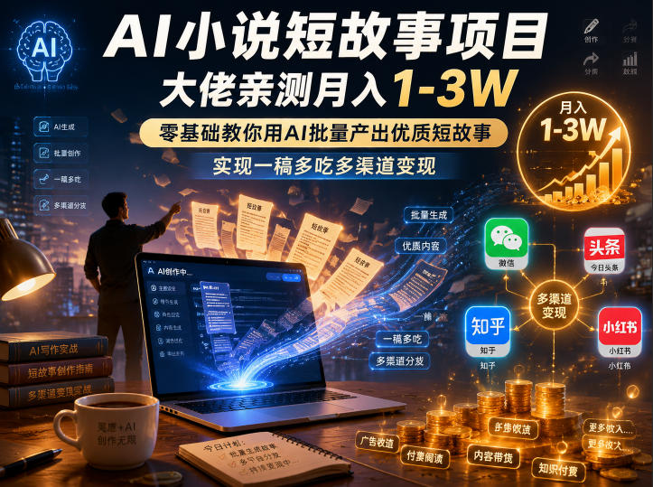 AI小说短故事项目,大佬亲测月入1-3W,零基础教你用AI批量产出优质短故事,实现一稿多吃多渠道变现(更新0910)-资源宝库