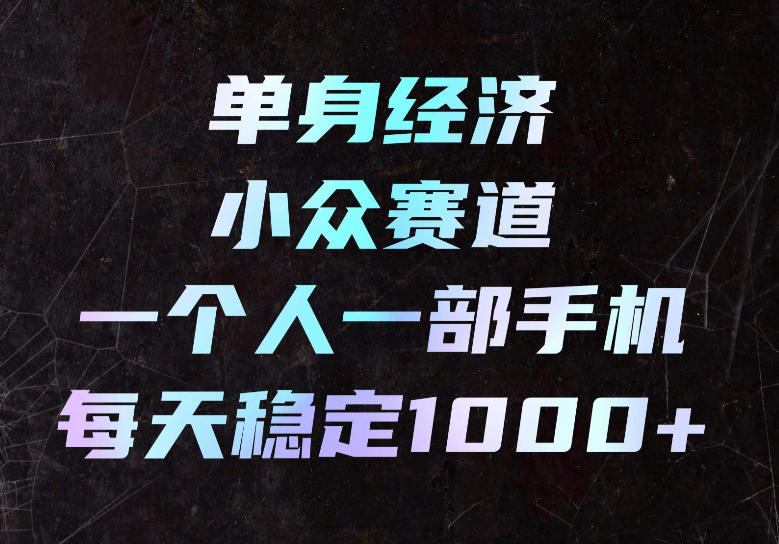 单身经济小众赛道，一个人一部手机，每天稳定1000+，长期可持续的赛道【揭秘】-资源宝库