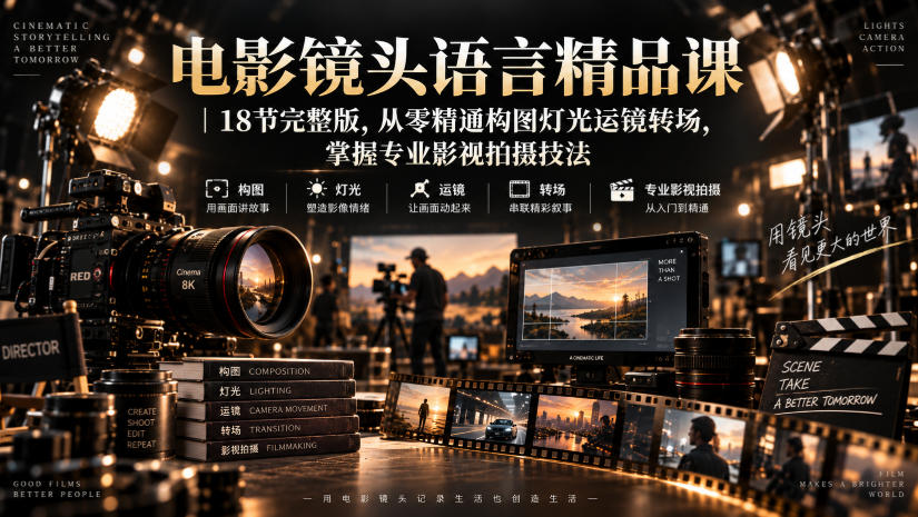 电影镜头语言精品课｜18节完整版，从零精通构图灯光运镜转场，掌握专业影视拍摄技法-资源宝库