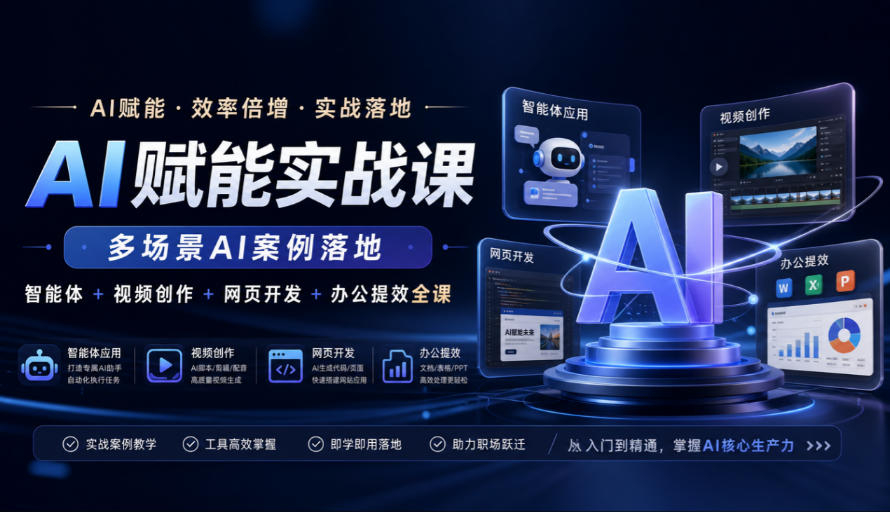 AI赋能实战课，多场景AI案例落地，智能体+视频创作+网页开发+办公提效全课-资源宝库