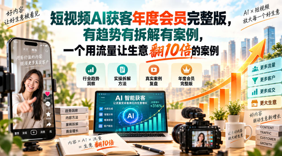 短视频AI获客年度会员完整版，有趋势有拆解有案例，一个用流量让生意翻10倍的案例-资源宝库