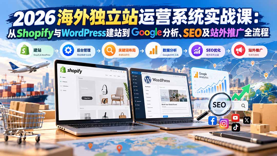 2026海外独立站运营系统实战课：从Shopify与WordPress建站到Google分析、SEO及站外推广全流程-资源宝库