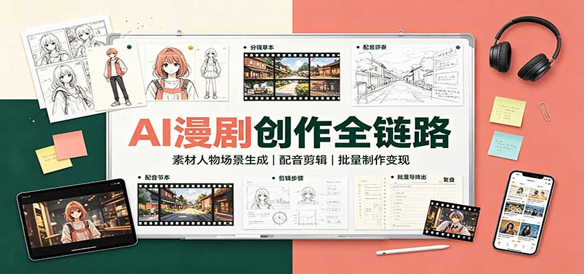 AI漫剧创作全链路:素材人物场景生成,配音剪辑,批量制作变现-资源宝库
