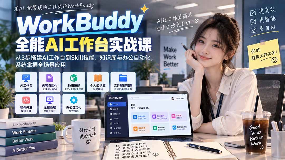 WorkBuddy全能AI工作台实战课：从3步搭建AI工作台到Skill技能、知识库与办公自动化，系统掌握全场景应用-资源宝库