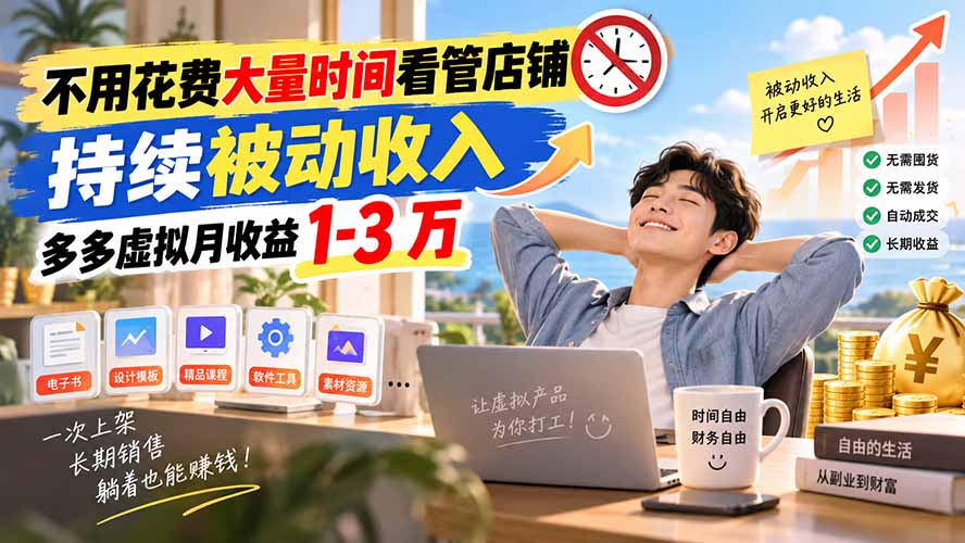 不用花费大量时间看管店铺，持续被动收入，多多虚拟月收益 1-3 万-资源宝库