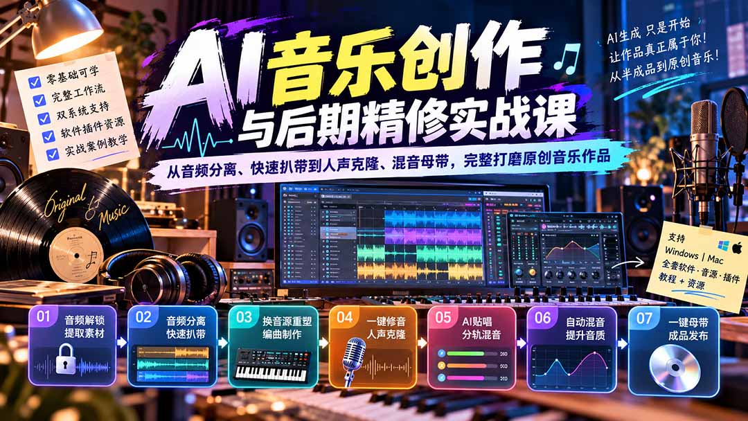 AI音乐创作与后期精修实战课：从音频分离、快速扒带到人声克隆、混音母带，完整打磨原创音乐作品-资源宝库