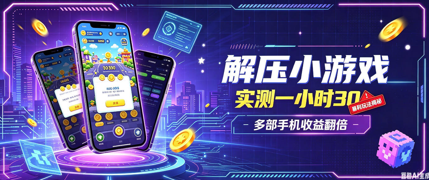 小游戏全流程玩法，实测一小时搞30，简单无脑解压，当天做当天就能看到进账，直接冲就行【揭秘】-资源宝库