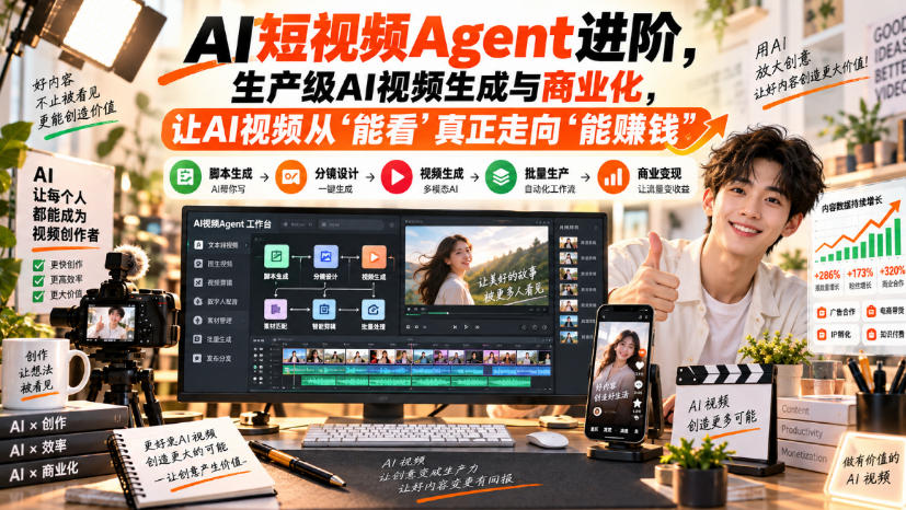 AI短视频Agent进阶，生产级AI视频生成与商业化，让AI视频从”能看”真正走向”能賺钱”-资源宝库