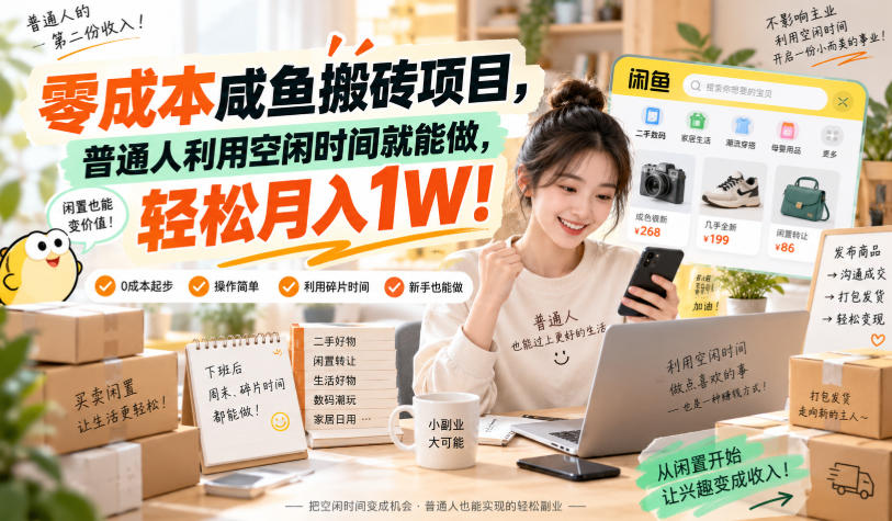 零成本咸鱼搬砖项目，普通人利用空闲时间就能做，轻松月入1W！【揭秘】-资源宝库