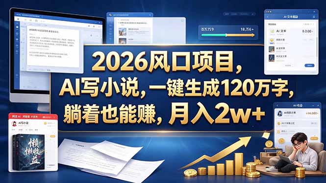 2026 风口项目，AI 写小说，一键生成 120 万字，躺着也能赚，月入 2w +-资源宝库