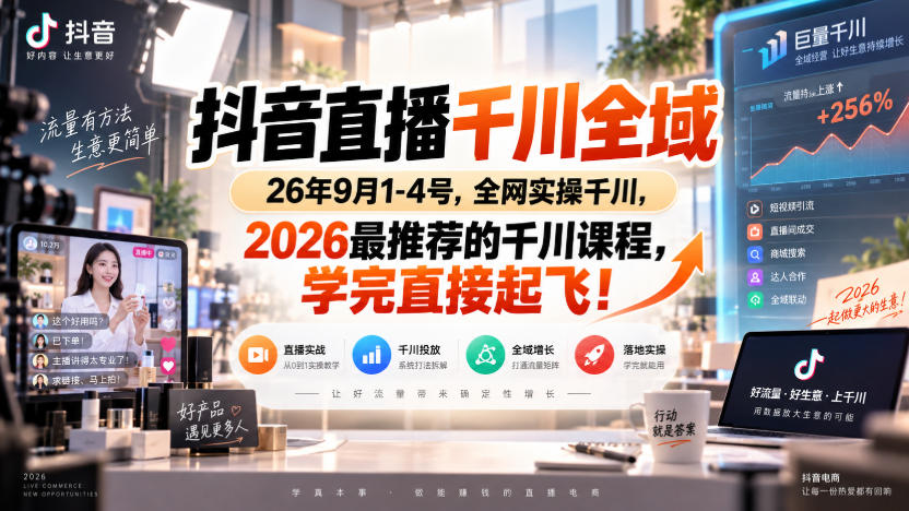 抖音直播千川全域26年9月1-4号，全网实操千川，2026最推荐的千川课程，学完直接起飞！-资源宝库