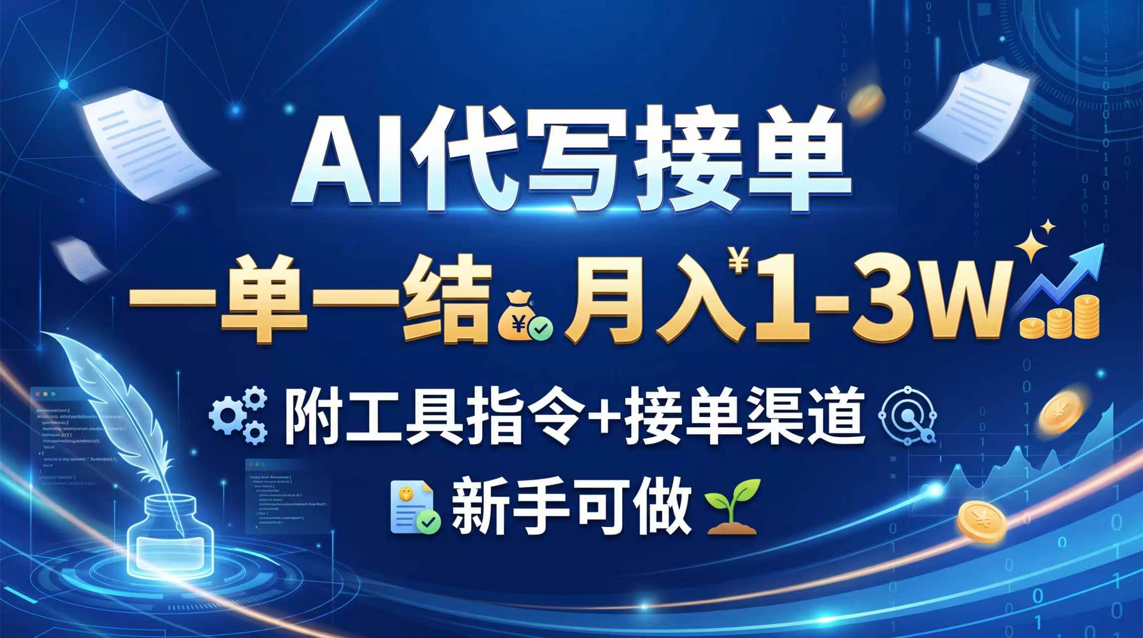 AI代写接单，一单一结，月入1-3W，附工具指令+接单渠道，新手可做-资源宝库