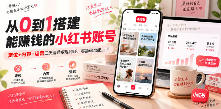 从0到1搭建能賺钱的小红书账号，定位+内容+运营三天跑通变现闭环-资源宝库